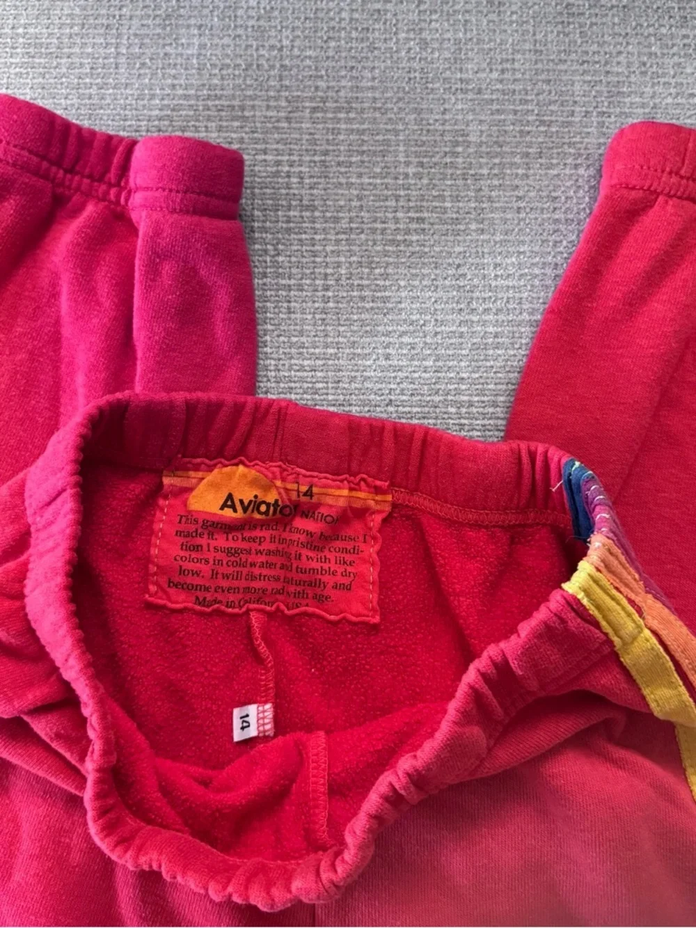 Aviator Nation Kids Red Sweatpants with Yellow Side Stripe 14